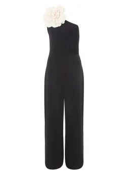 Quiz Black One Shoulder Floral Jumpsuit