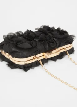 Quiz Black Organza Rose Box Bag