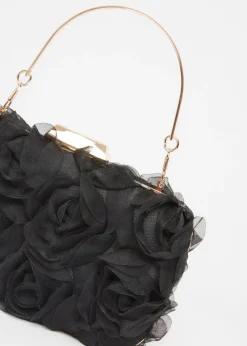 Quiz Black Organza Rose Box Bag