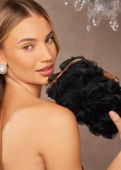 Quiz Black Organza Rose Box Bag