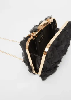 Quiz Black Organza Rose Box Bag