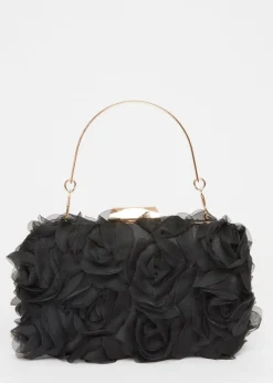 Quiz Black Organza Rose Box Bag