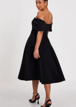 Quiz Black Petite Bardot Midi Skater Dress