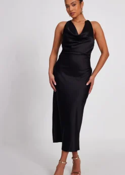 Quiz Black Petite Satin Midaxi Dress