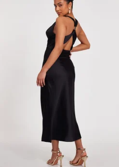 Quiz Black Petite Satin Midaxi Dress