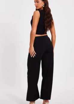 Quiz Black Petite Tie Waist Palazzo Trousers