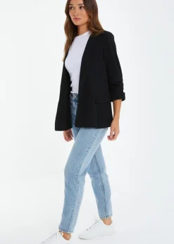Quiz Black Ruched Sleeve Blazer