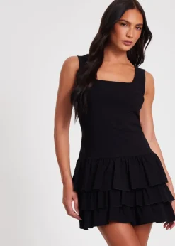 Quiz Black Ruffle Mini Dress
