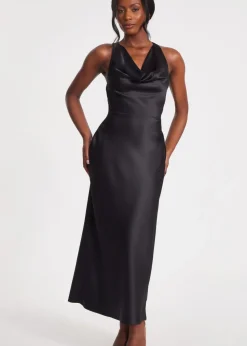 Quiz Black Satin Cowl Neck Midaxi Dress