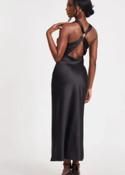 Quiz Black Satin Cowl Neck Midaxi Dress