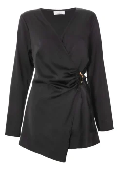 Quiz Black Satin Wrap Playsuit