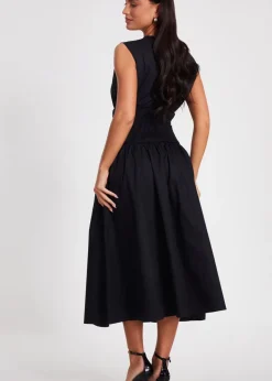 Quiz Black Shirred Waist Midaxi Dress