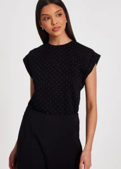 Quiz Black Stud Detail Top