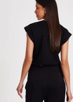 Quiz Black Stud Detail Top