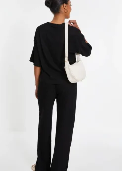 Quiz Black Textured Palazzo Trousers