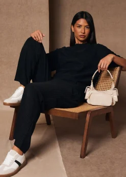 Quiz Black Textured T-Shirt