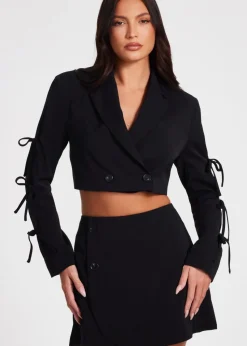 Quiz Black Tie Sleeve Cropped Blazer