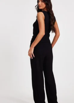 Quiz Black V Neck Textured Waistcoat