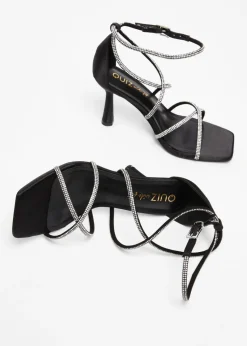 Quiz Black Wide Fit Diamante Heels