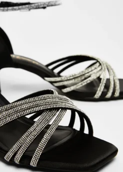 Quiz Black Wide Fit Diamante Short Heels