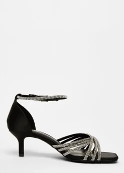 Quiz Black Wide Fit Diamante Short Heels