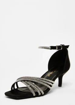 Quiz Black Wide Fit Diamante Short Heels
