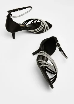 Quiz Black Wide Fit Diamante Short Heels