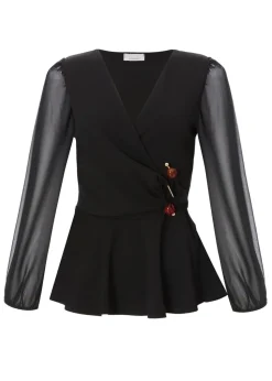 Quiz Black Wrap Front Buckle Top