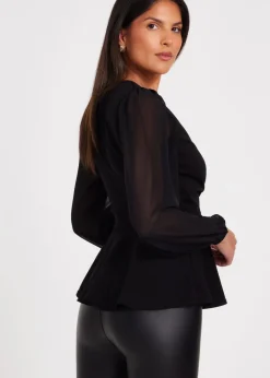 Quiz Black Wrap Front Buckle Top