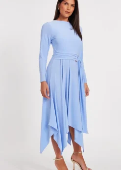 Quiz Blue Asymmetric Hem Midaxi Dress