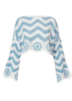 Quiz Blue Crochet Scalloped Top