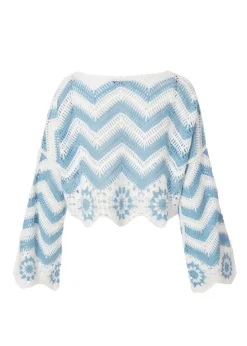 Quiz Blue Crochet Scalloped Top