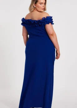 Quiz Blue Curve Bardot Ruffle Maxi Dress