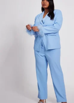 Quiz Blue Curve Feather Trim Blazer