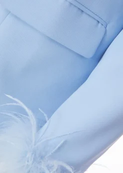 Quiz Blue Curve Feather Trim Blazer