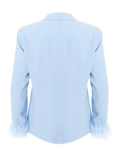 Quiz Blue Curve Feather Trim Blazer