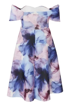 Quiz Blue Curve Floral Bardot Midi Dress