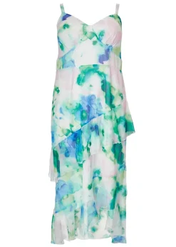 Quiz Blue Curve Floral Chiffon Midaxi Dress