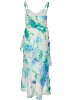Quiz Blue Curve Floral Chiffon Midaxi Dress