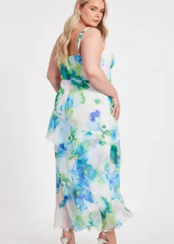 Quiz Blue Curve Floral Chiffon Midaxi Dress