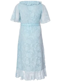 Quiz Blue Curve Jacquard Frill Midaxi Dress