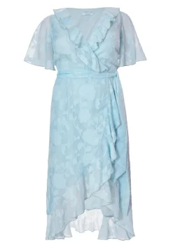 Quiz Blue Curve Jacquard Frill Midaxi Dress