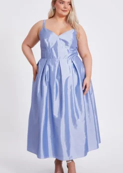 Quiz Blue Curve Taffeta Midi Dress