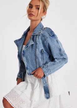 Quiz Blue Denim Biker Jacket