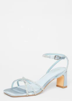 Quiz Blue Diamante Strap Block Heels