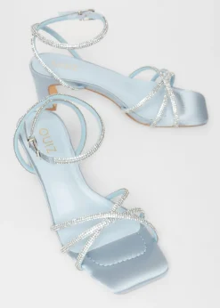 Quiz Blue Diamante Strap Block Heels