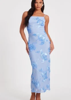 Quiz Blue Floral Applique Midaxi Dress