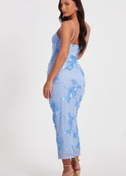 Quiz Blue Floral Applique Midaxi Dress