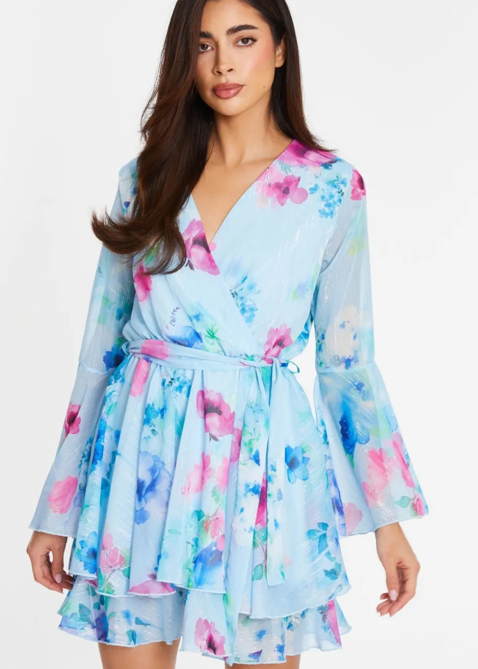 Quiz Blue Floral Chiffon Skater Dress