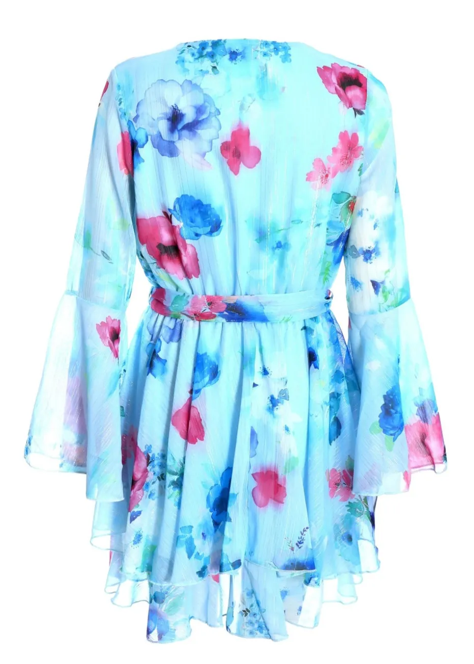 Quiz Blue Floral Chiffon Skater Dress